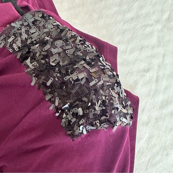 Calvin Klein Plus Size Burgundy/ Purple Faux Wrap Sequin Shoulder Dress - Picture 12 of 14
